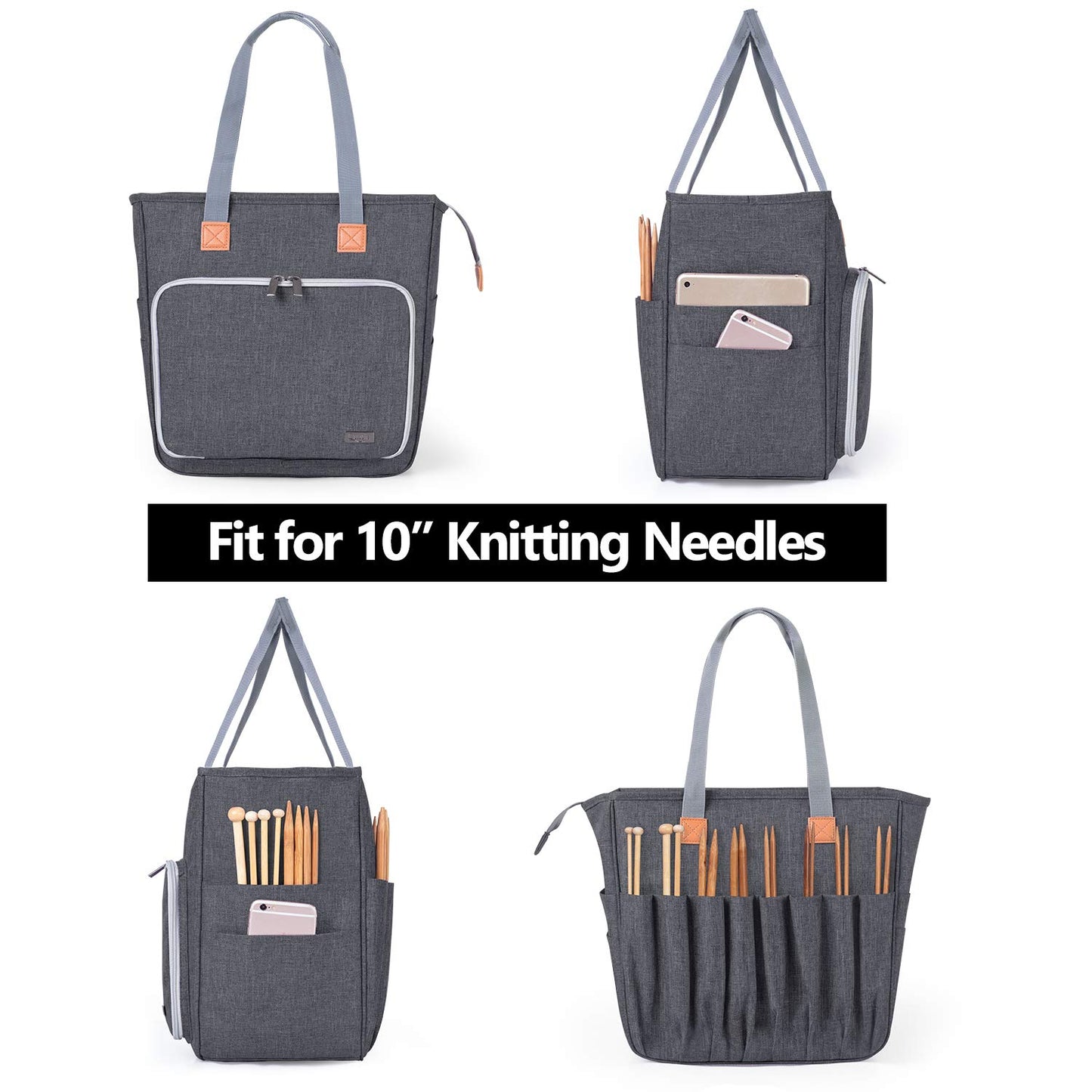 LUXJA Knitting Yarn Storage Tote Bag, Gray