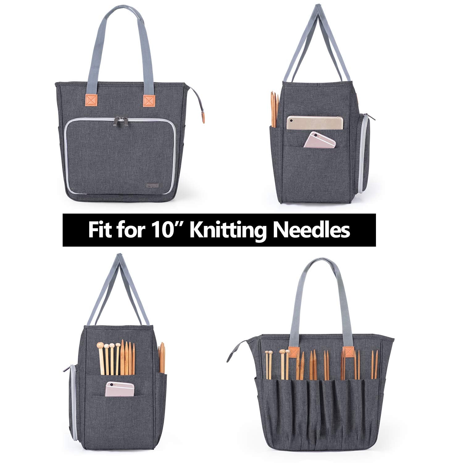 LUXJA Knitting Yarn Storage Tote Bag, Gray
