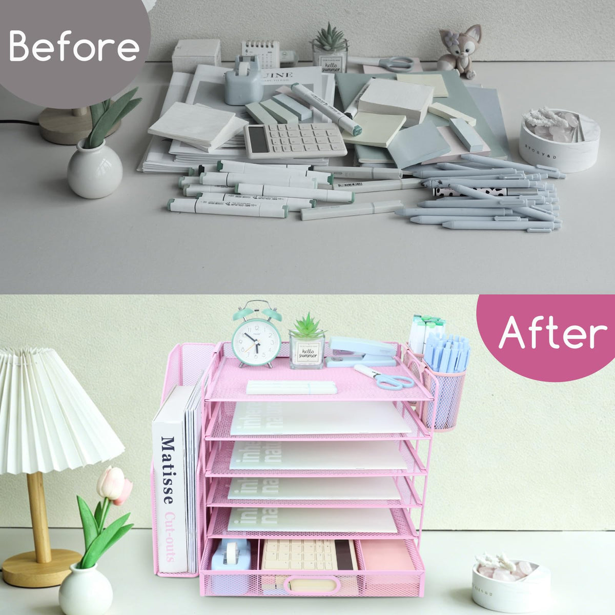 ideallife Desk Organizers and Accessories with File Holder, 6-Tier Paper Letter Tray Organiser with