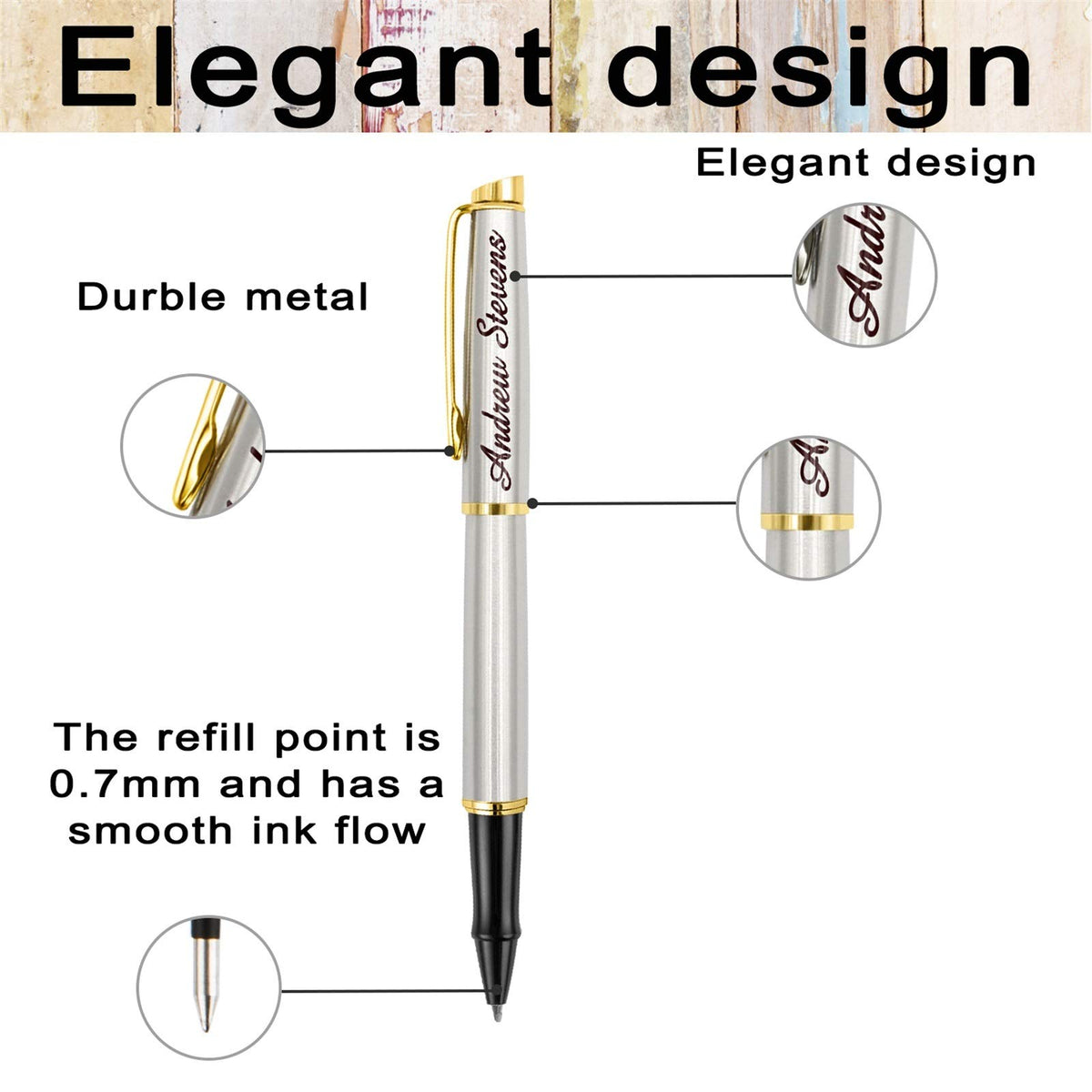 ABIsedrin Personalized Pens, Engraved Pen for Men, Custom Gel Ink Rollerball Pens，writing pen Gift