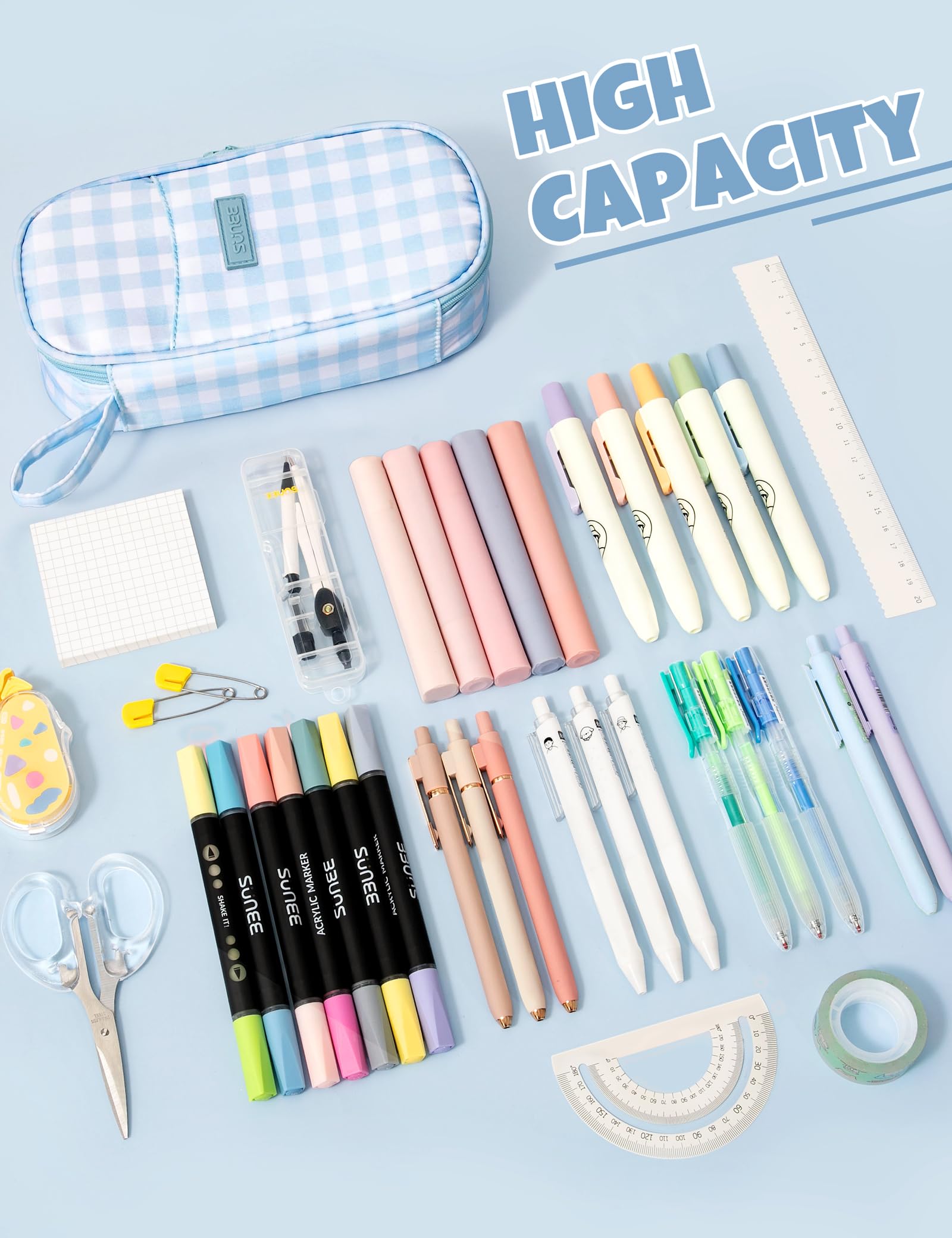 SUNEE Cute Pencil Case, Aesthetic Pen Pouch, Colored Large Pencil Bag with Zipper, Kawaii