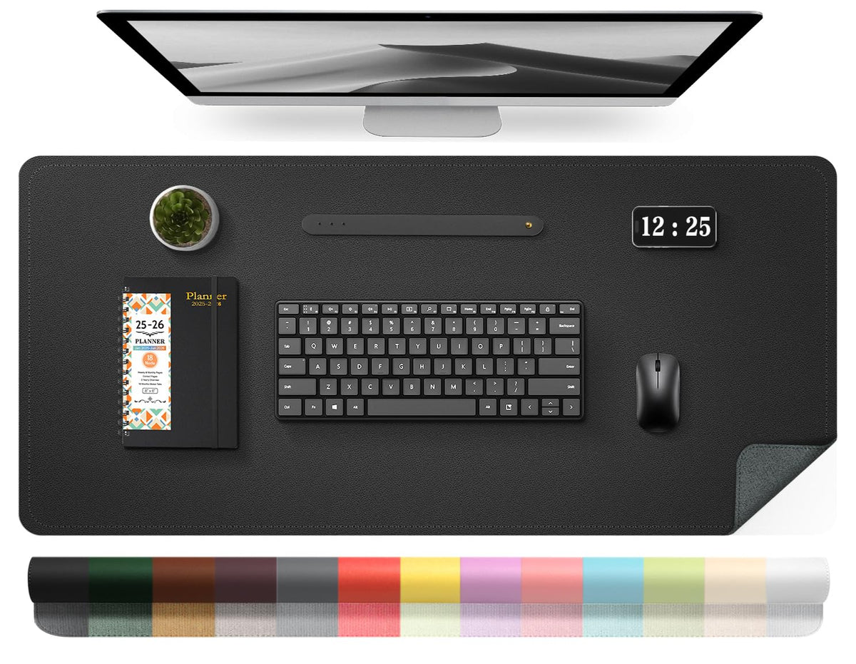 Leather Desk Pad Protector, 39.4'' X 17'' Large Mouse Pad, Office Desk Mat, Non-Slip PU Leather &