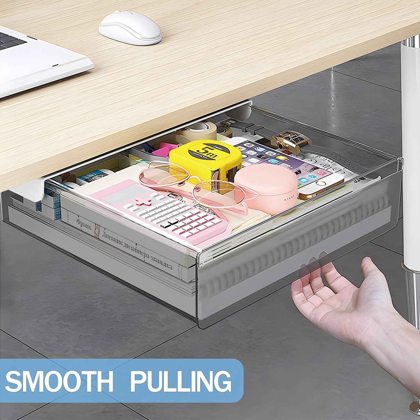 SVNNELP Large Under Desk Table Drawer Storage Organizer A4, Hidden Self-Adhesive Under Desk Pencil