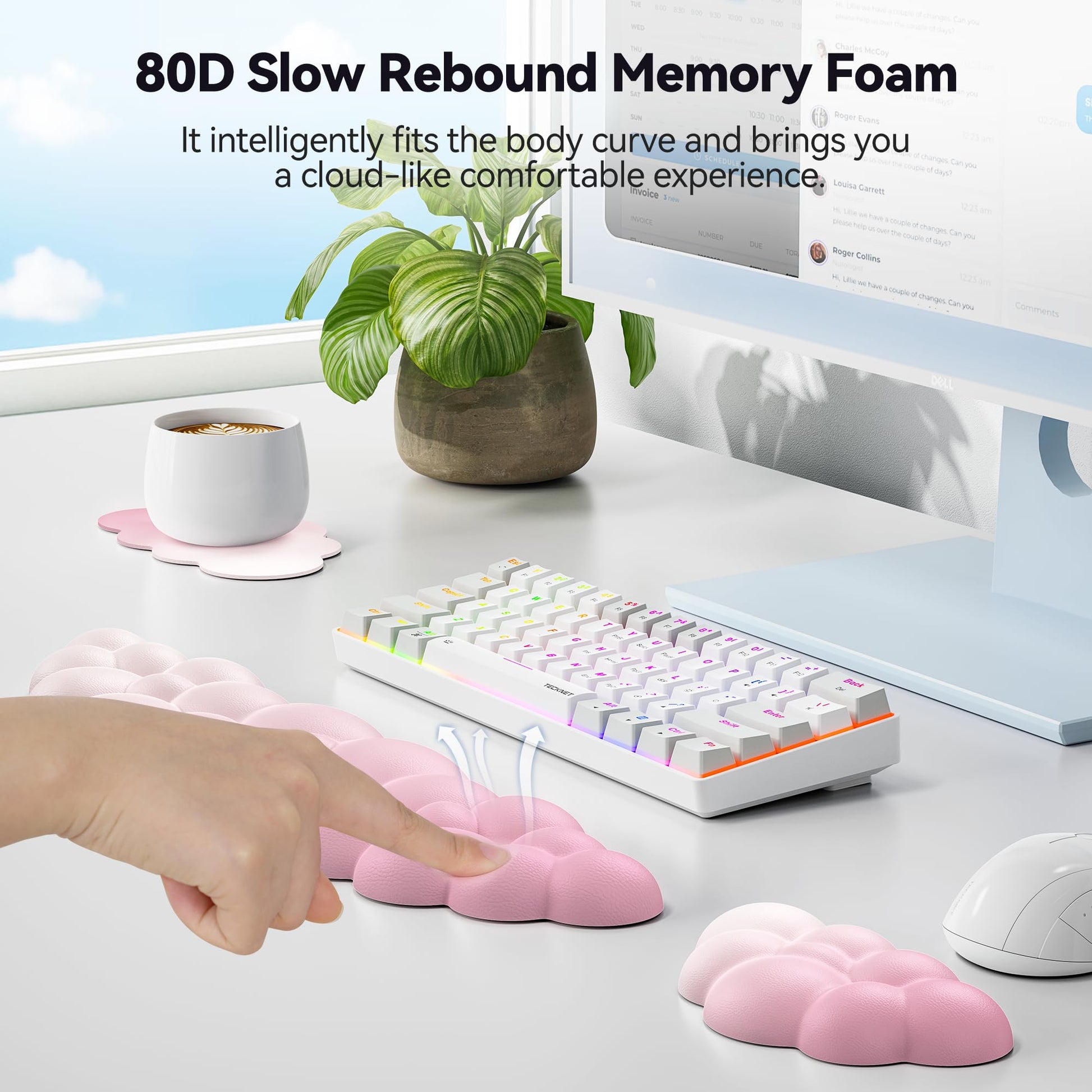 TECKNET Cloud Keyboard Wrist Rest Set, Cloud Wrist Rest with Non-Slip Base, PU Leather Wrist Pad