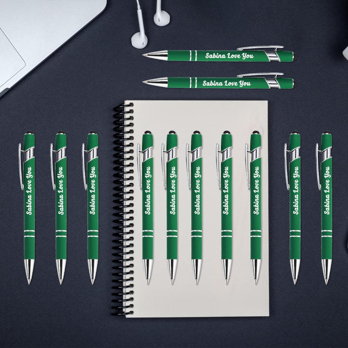 Aolun Personalized Pens,Custom Engraving Ballpoint Pens with Stylus,12 Pcs,Soft Touch