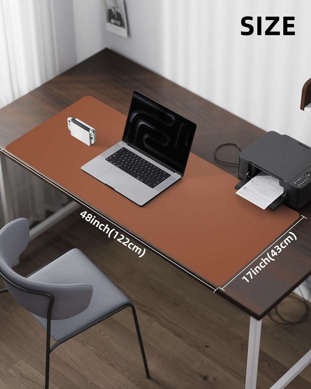 Large Desk Mat - 48" x 17"Leather Desk Pad Protector, Office Desk Mat, Non-Slip PU Leather Large
