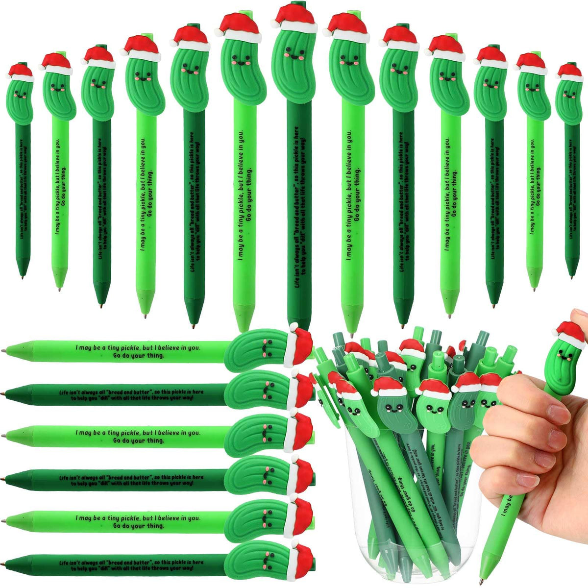 60 Pcs Positive Funny Pens Affirmation Gifts Bulk for Adults, Xmas Pickle