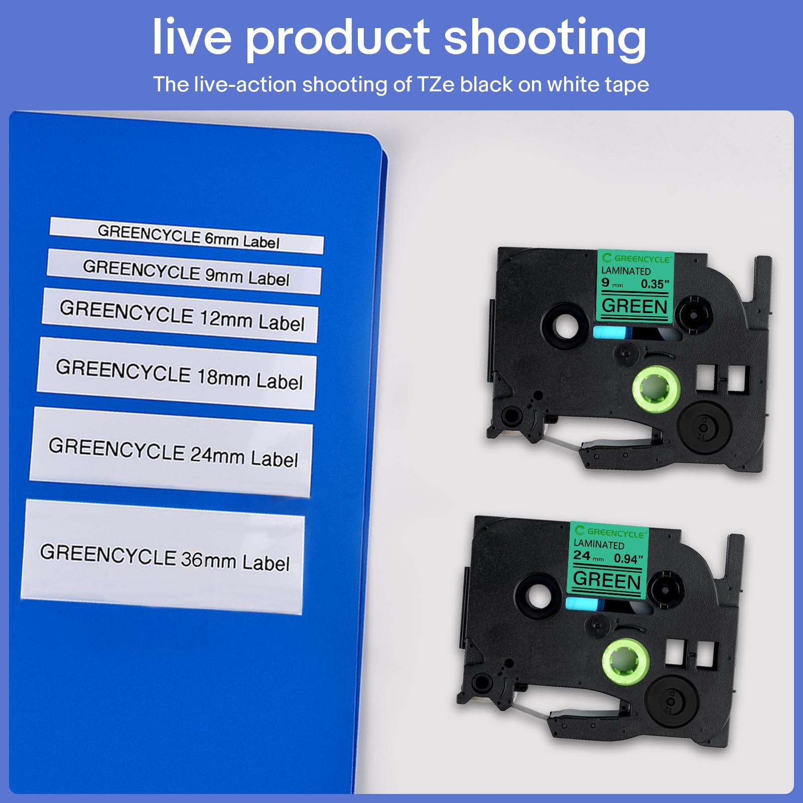 GREENCYCLE Compatible for TZe-741 TZ741 AZE Tape 18mm 0.7 Inch 3/4" Black on Green Laminated Label