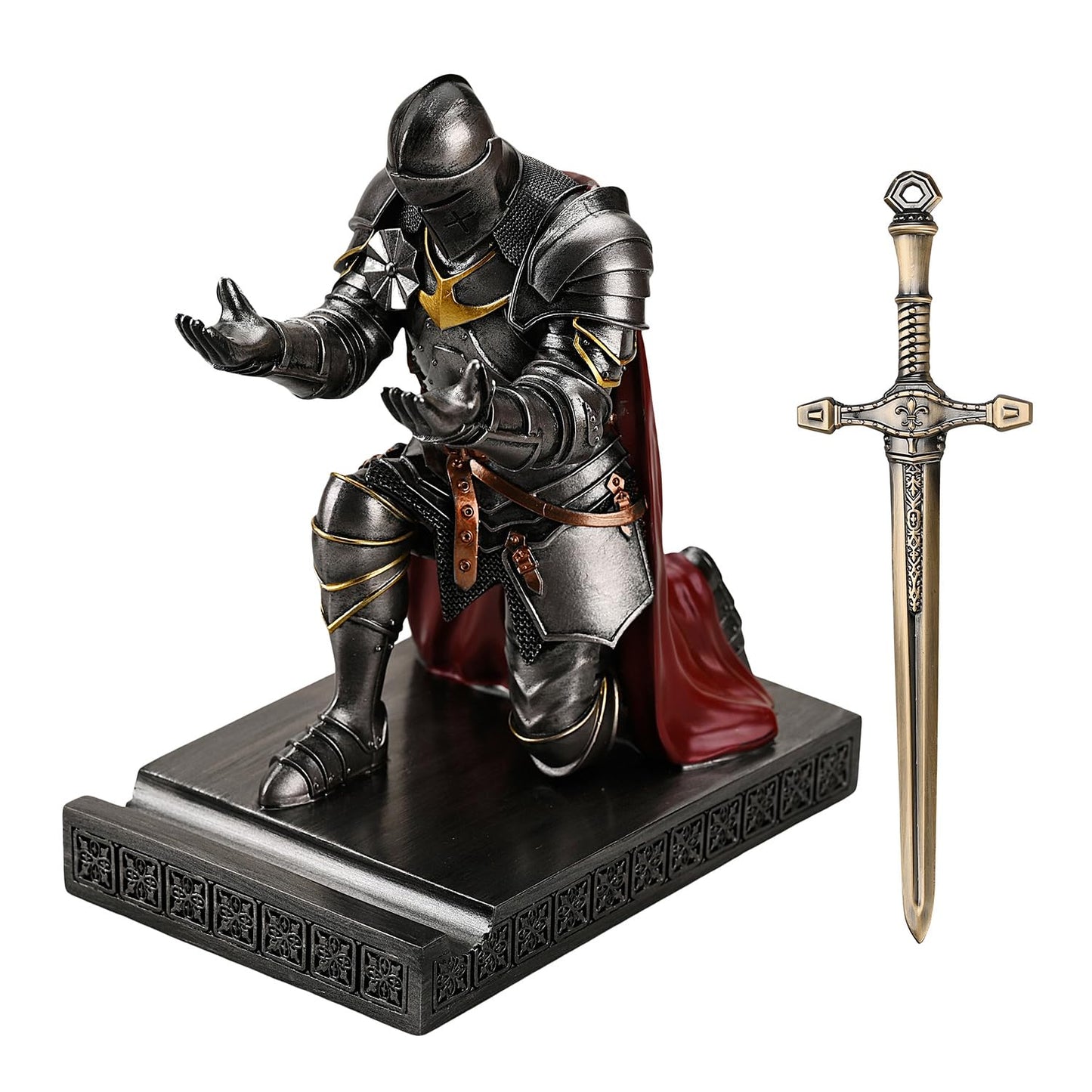 Medieval Armored Knight Pen Holder Figurine Paperweight Phone Stand Iron