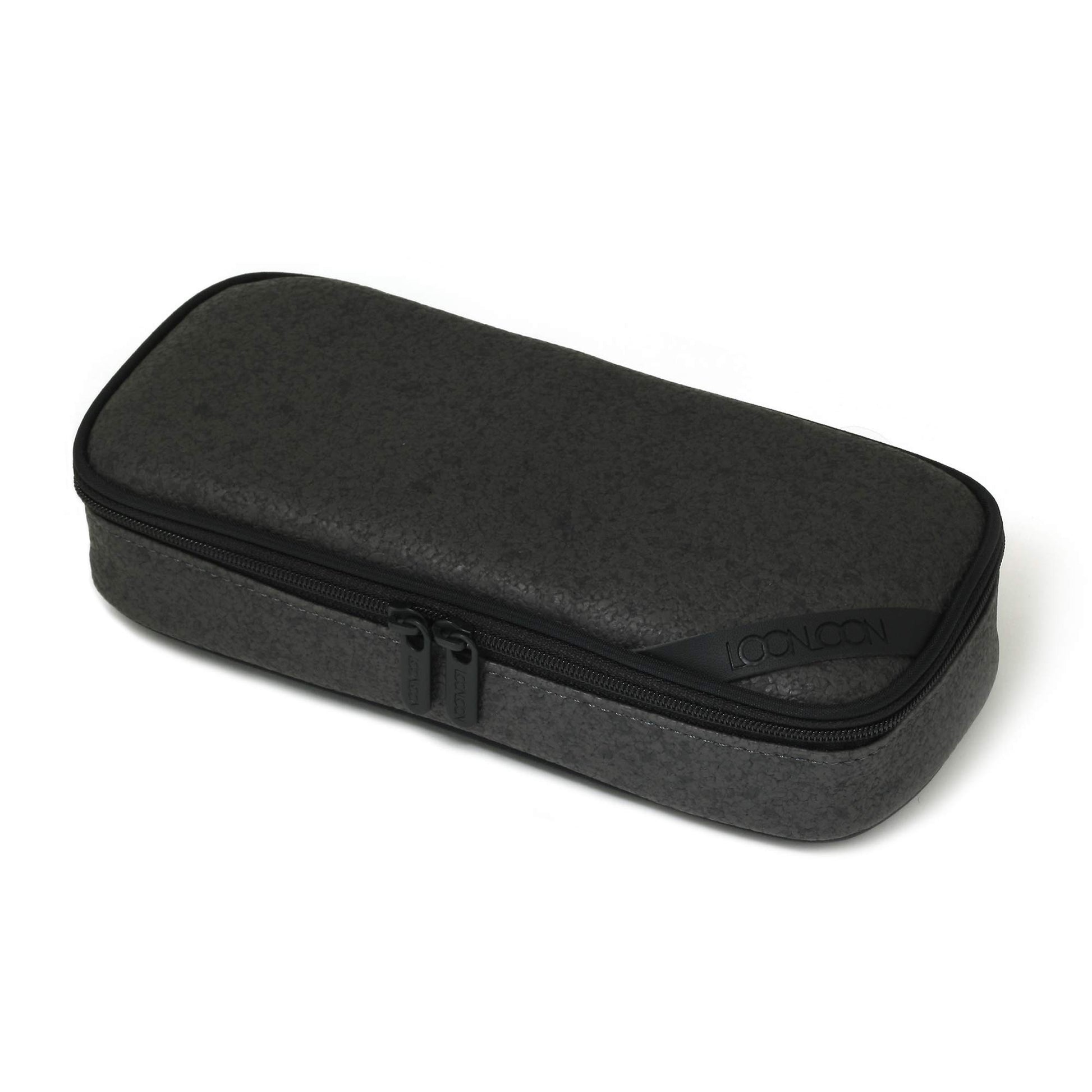 LOONLOON 663 Stone PU Leather Pencil Case, Two-Tier Pen Pouch, Dark Gray