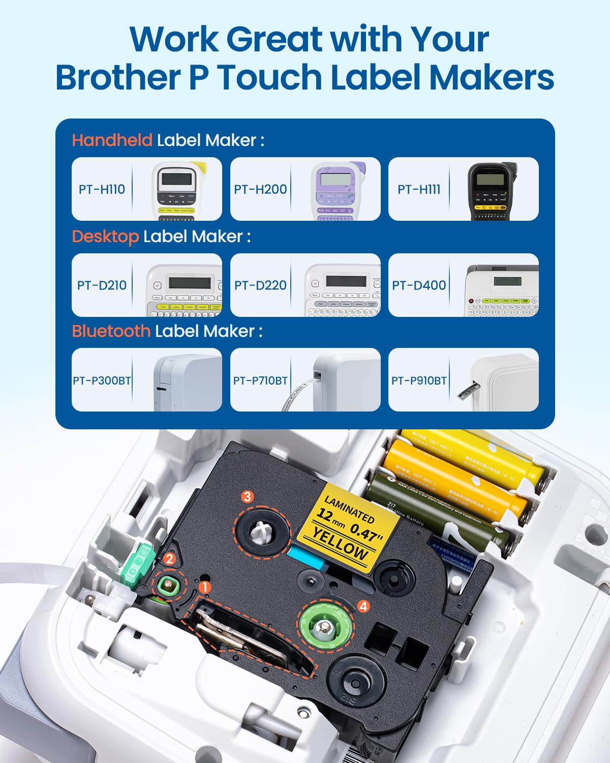 Replacement for Brother P Touch Label Maker Tape Yellow 12mm TZe-631 TZe631