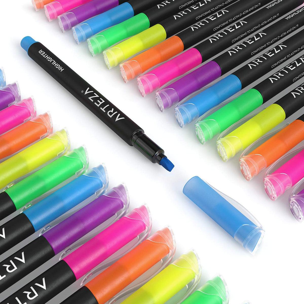 ARTEZA Highlighters Set of 30, Narrow Chisel Tip, Bulk Pack of Markers in 6 Assorted Neon Colors