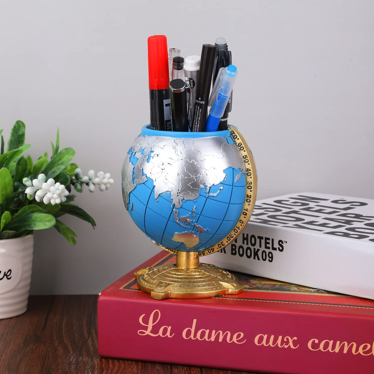 Globe Pen Holder Desk Organizer Classic Staionary School Suppliers Blue