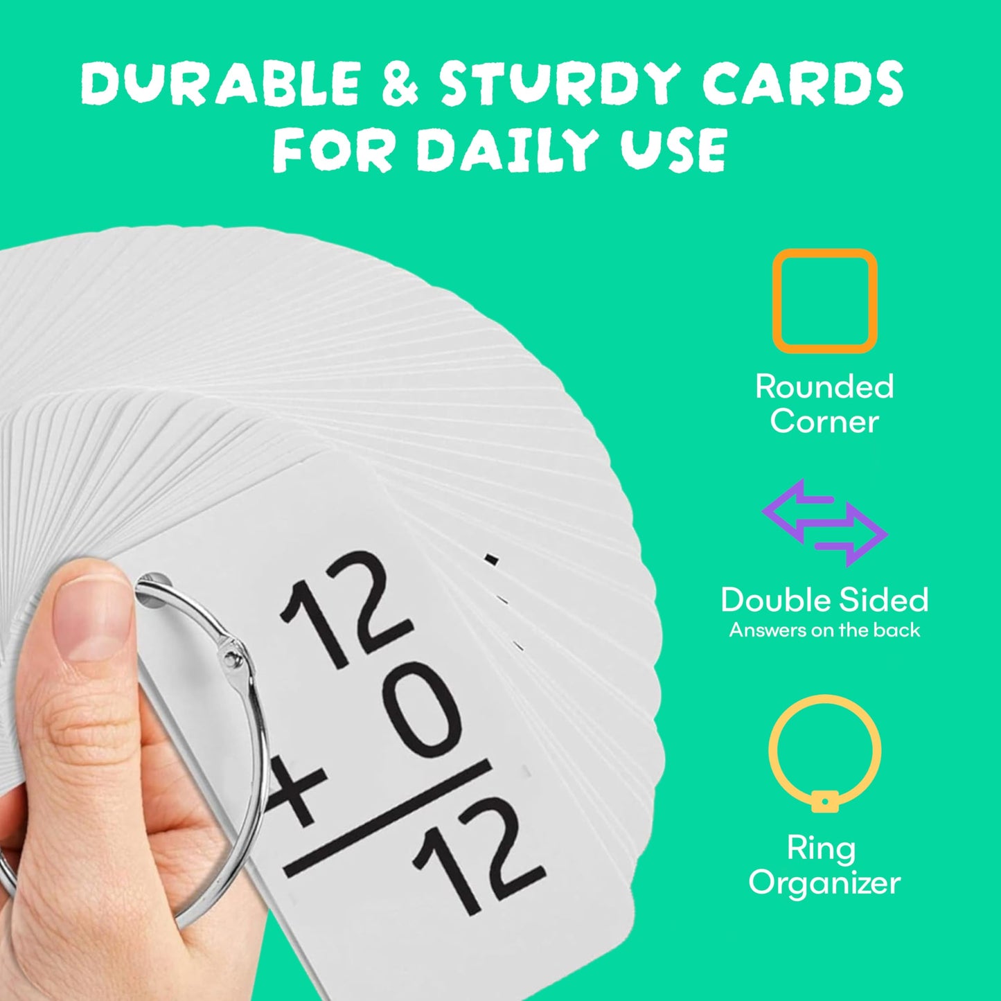 Star Right Addition Flash Cards - 169 Math Flash Cards 0-12 with 2 Binder Rings - Kids Ages 6 and Up