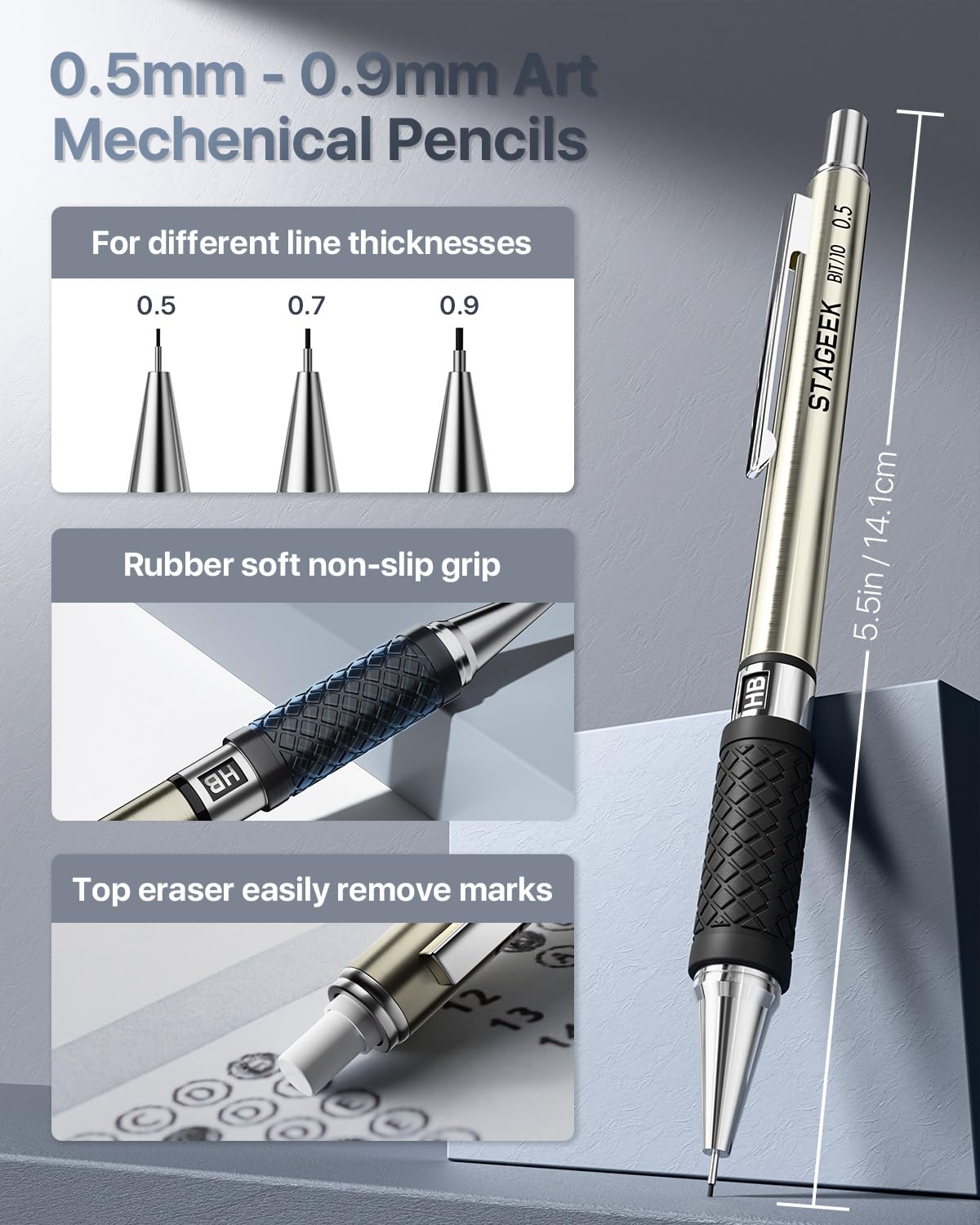 STAGEEK Mechanical Pencil Set with Leather Bag 30 Count, Drawing Pencils 0.5, 0.7, 0.9MM & 3PCS 2MM