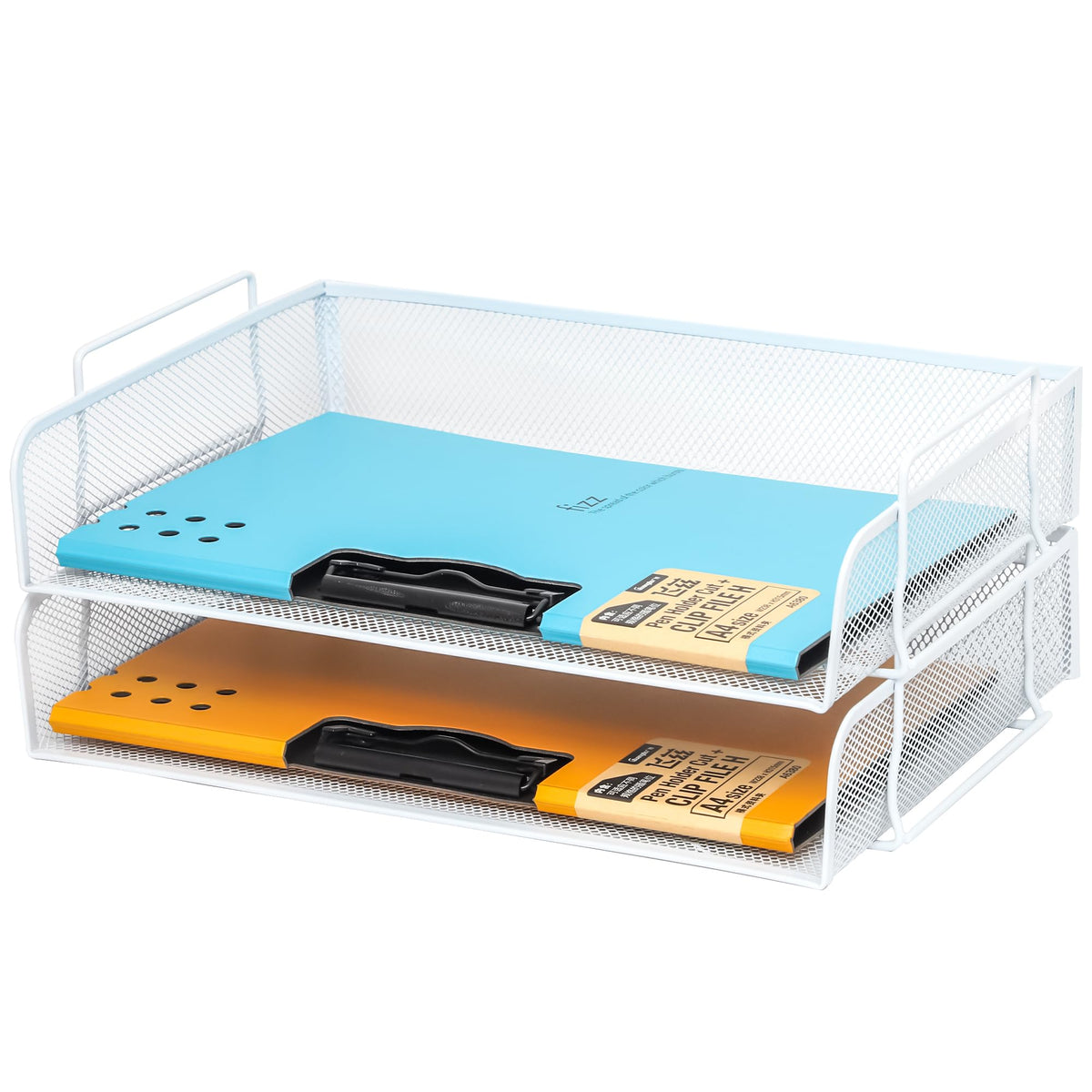 EASEPRES 2 Pack Stackable Desk Paper Tray, Metal Mesh Desktop Document Letter File Organizer for