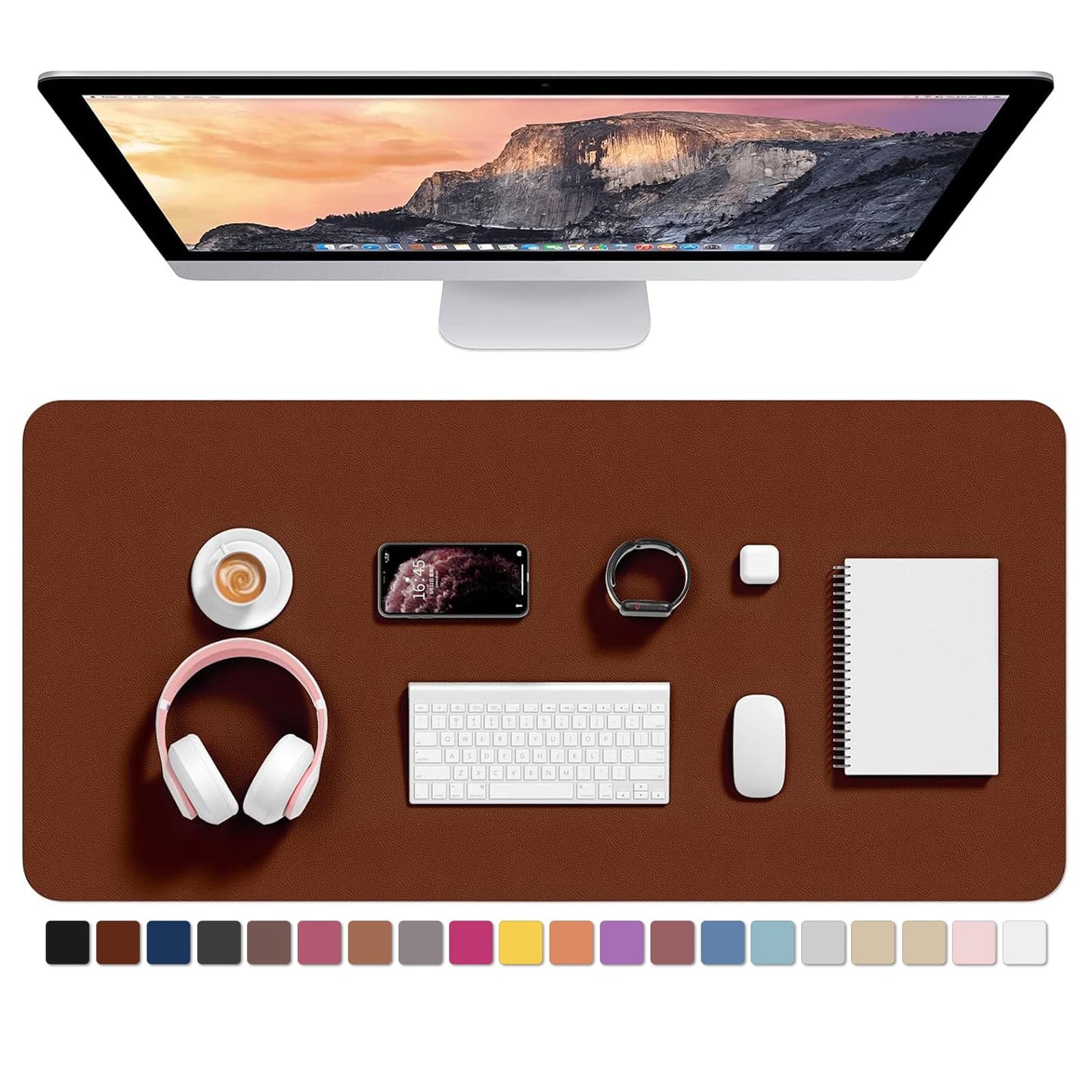 Hsurbtra Desk Pad, 35.5" x 17" PU Leather Desk Mat, XXL Extended Mouse Pad, Waterproof Desktop