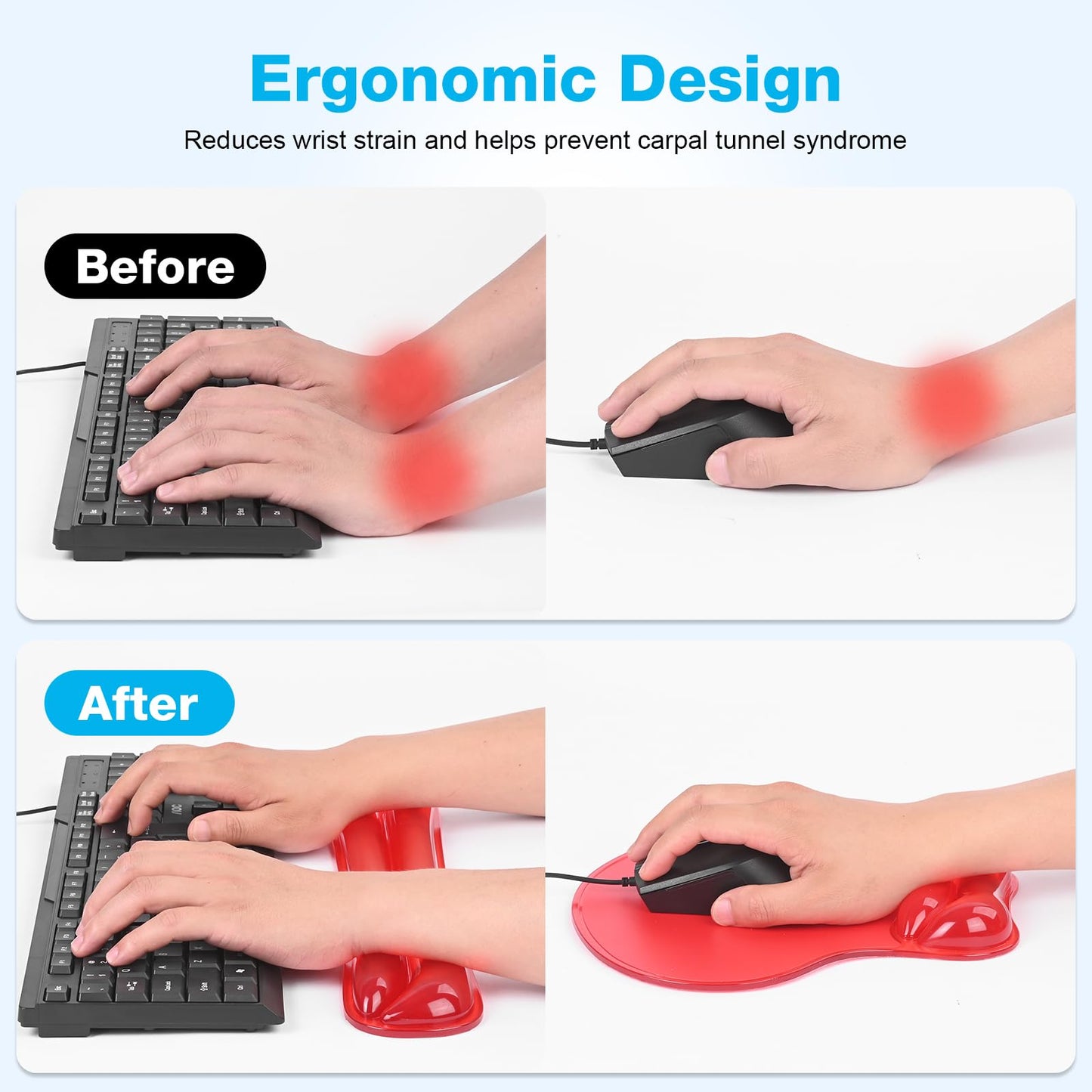 Laokiiy Gel Wrist Rest Mouse Pad Set, Ergonomic Support for Office Gaming