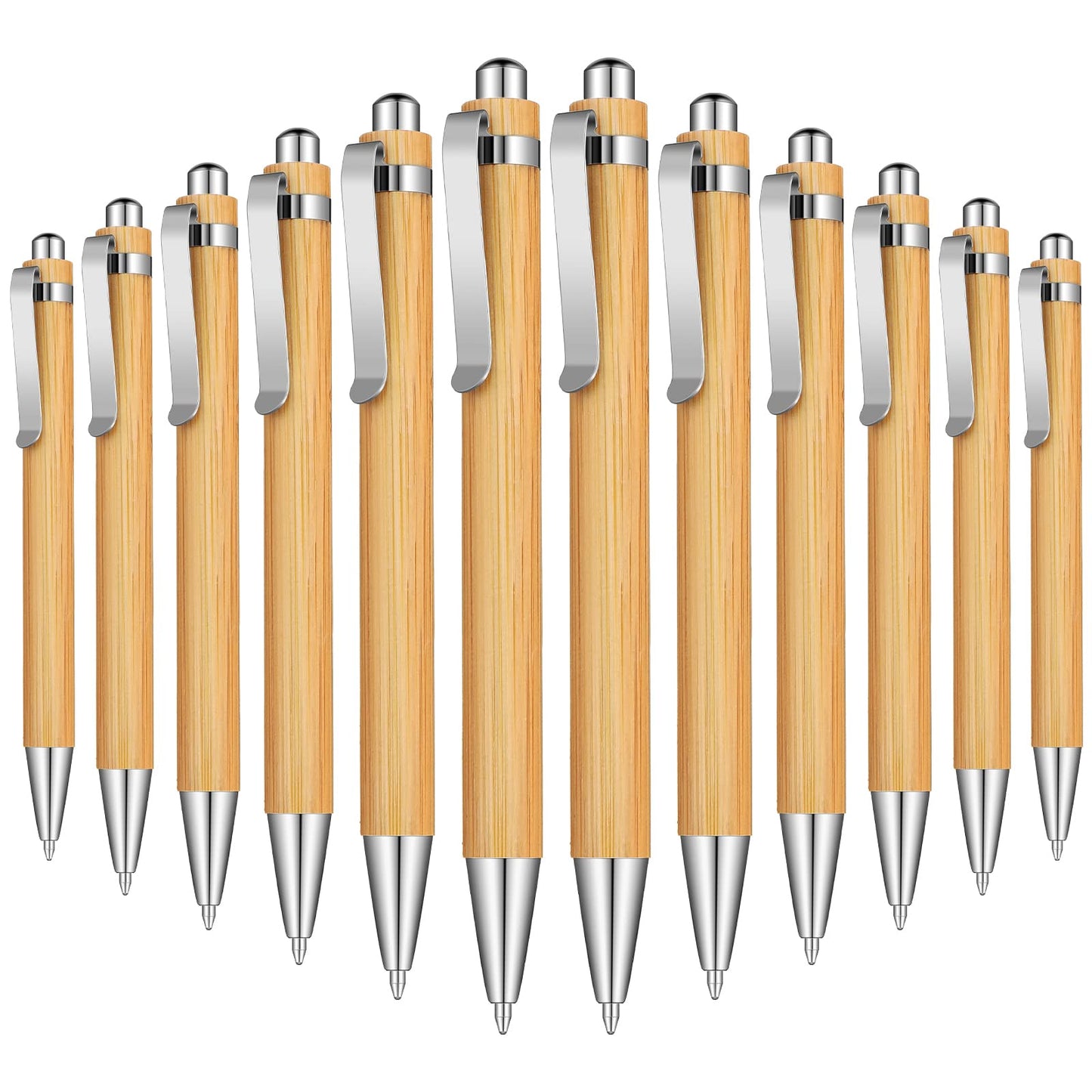 Outus 36 Pieces Bamboo Wooden Retractable Ballpoint Pen Black Ink 1 mm Pens Refills Products Set