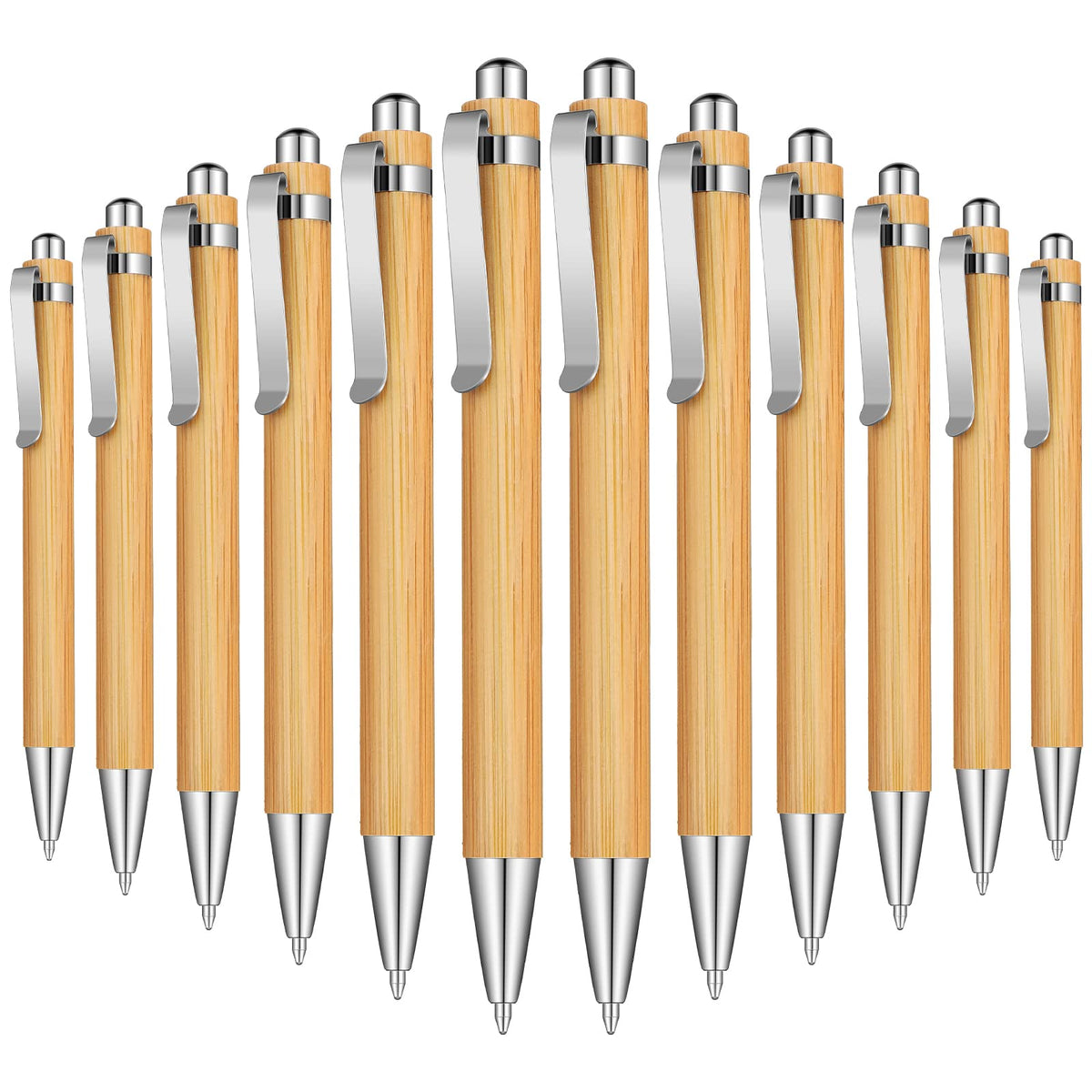 Outus 36 Pieces Bamboo Wooden Retractable Ballpoint Pen Black Ink 1 mm Pens Refills Products Set