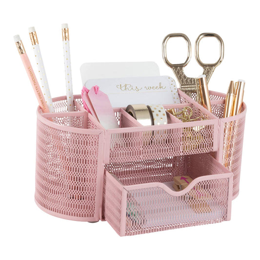 BLU MONACO | Pink Desk Organizers Metal Mesh Stationery Holder | Wire Mesh Desk Organizer with