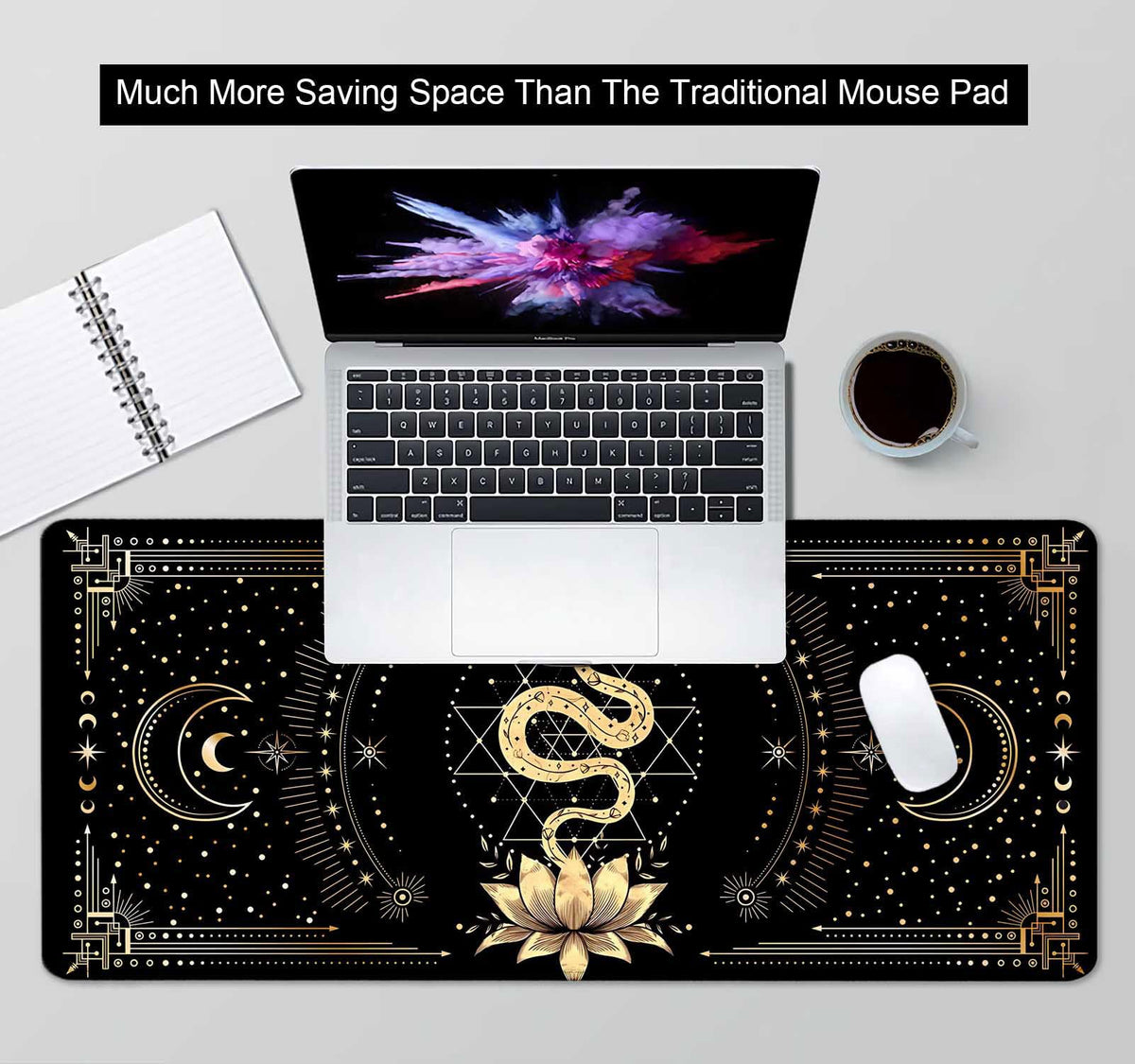 SXCKANG Black & Gold Large Mouse Pad, Boho Snake Witch Desk Mat for Desktop, Women Gaming Full Desk