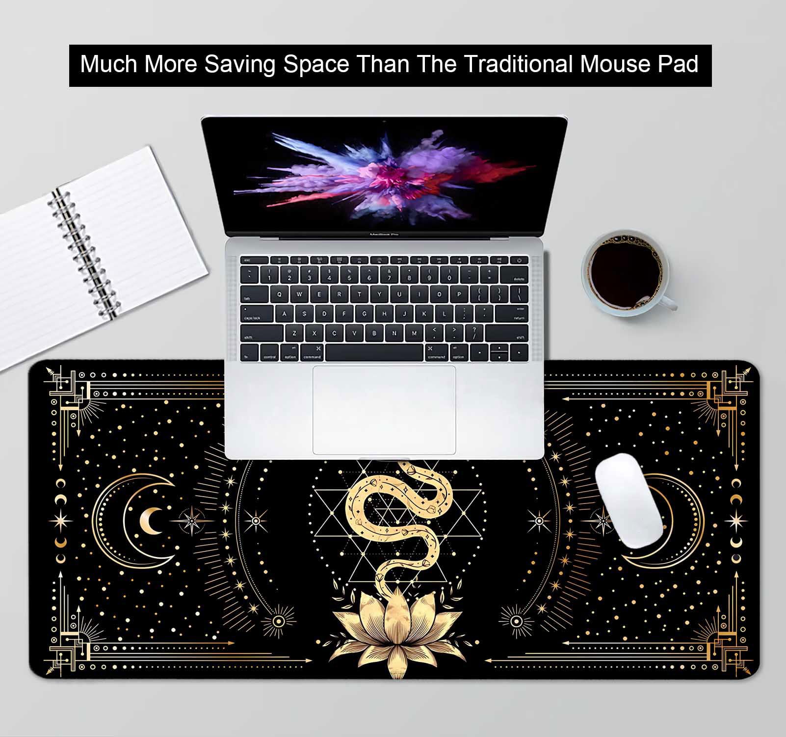 SXCKANG Black & Gold Large Mouse Pad, Boho Snake Witch Desk Mat for Desktop, Women Gaming Full Desk