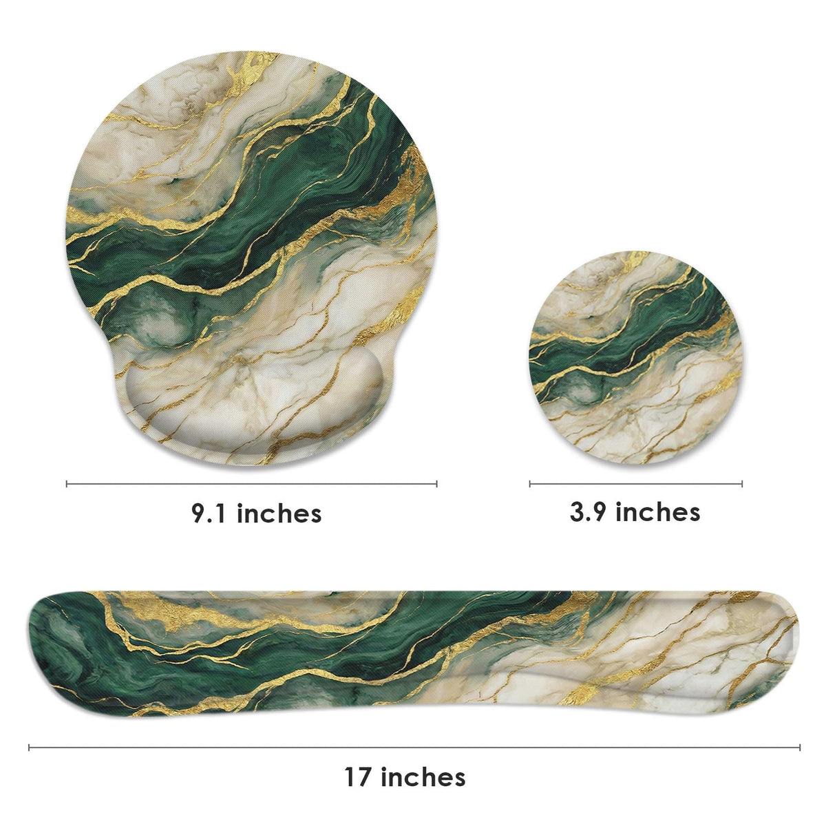 Britimes Ergonomic Mouse Pad Set with Wrist Rest, Gold Green Marble