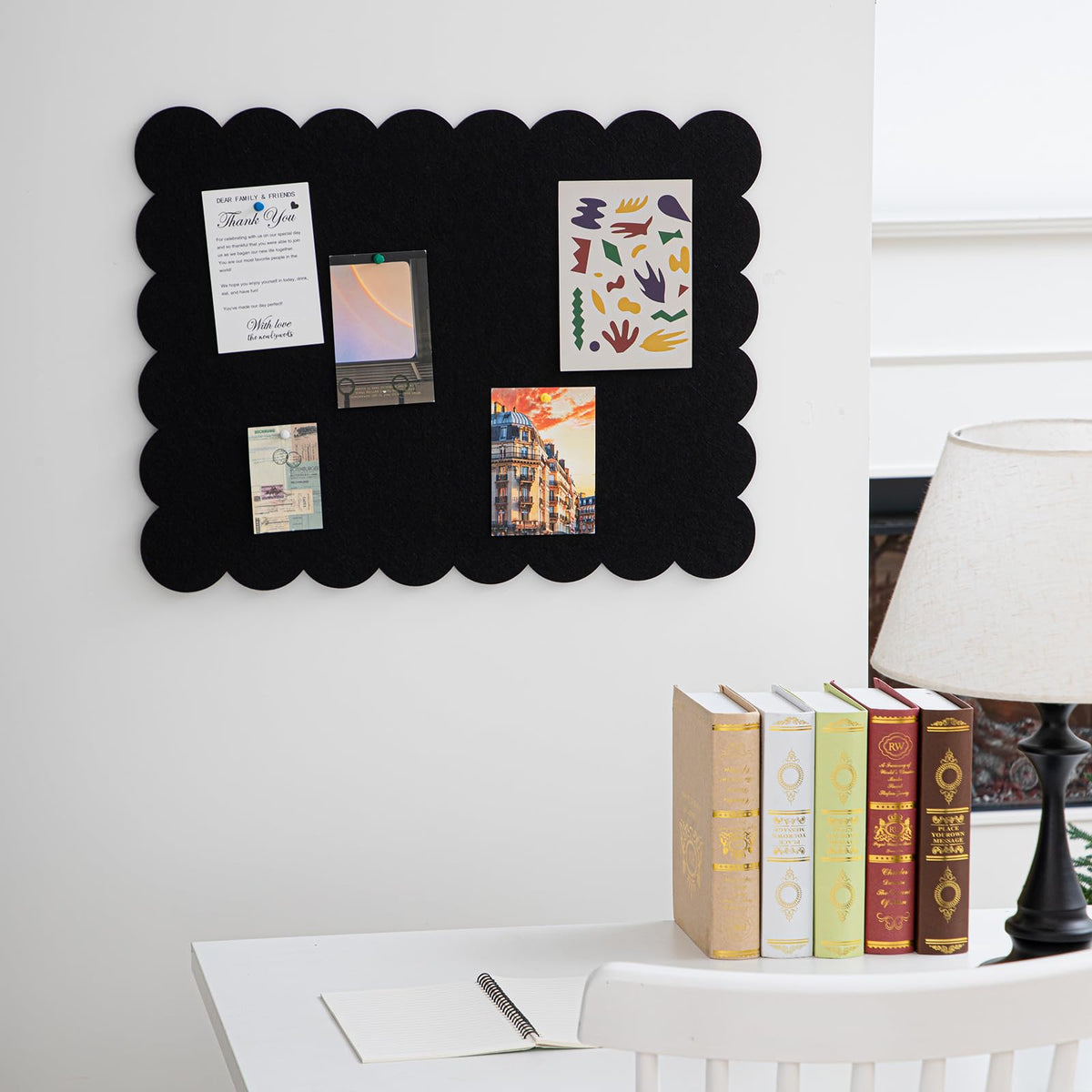 Mooliwe Scalloped Felt Bulletin Cork Board Foldable Black 24 * 18 Inch