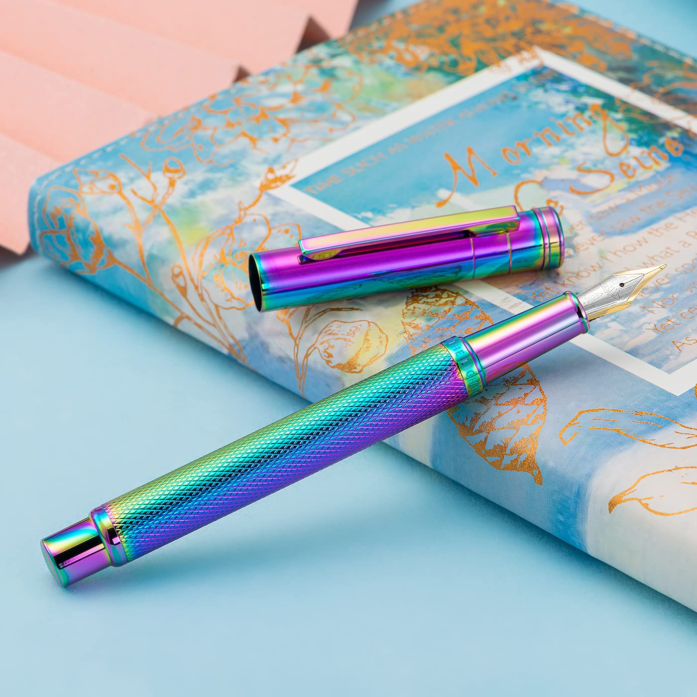 Hongdian Rainbow Forest Fountain Pen Blade Nib Classic Design Calligraphy Pen with Converter and