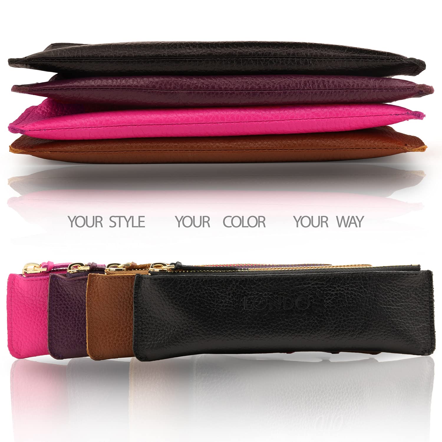 Londo Genuine Leather Pen Case with Zipper Closure, Pencil Pouch Stationery Bag