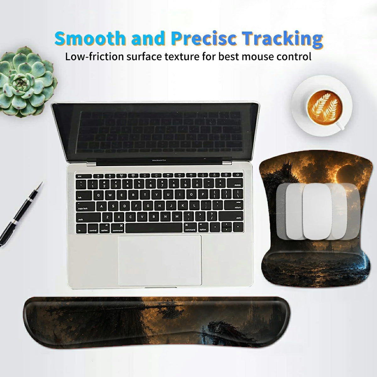 3-in-1 Ergonomic Memory Foam Keyboard Wrist Rest Pad Set, Dark Warriors