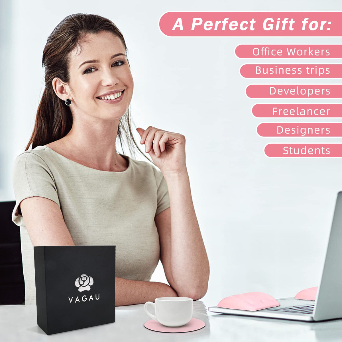 VAGAU Wrist Rests for Laptop, Wrist Support for Keyboard and Mouse Pink