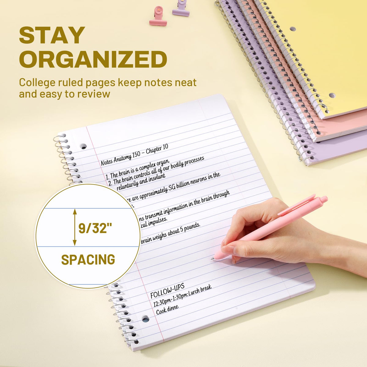 SUNEE Spiral Notebooks, 24 Pack, 1-Subject, College Ruled Paper, 8" x 10-1/2", 70 Sheets per