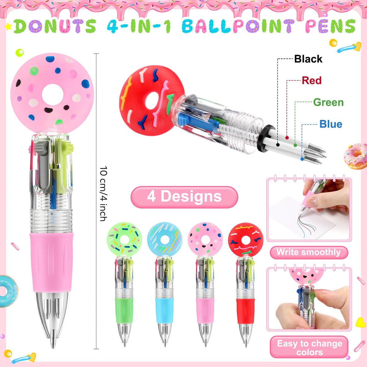 Sayglossy 24 Sets Donuts Party Favor Pens Gift Bulk with Positive Cards