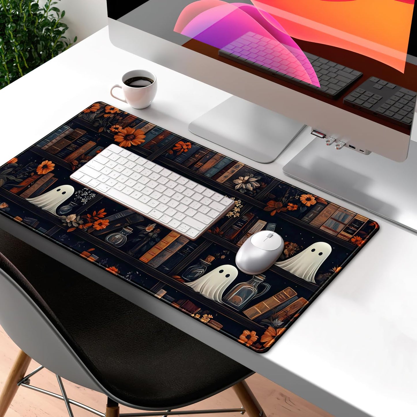 LuckyCow Cute Vintage Gothic Desk Mat Kawaii Dark Academia Desk Pad Medieval Large Flower XXL