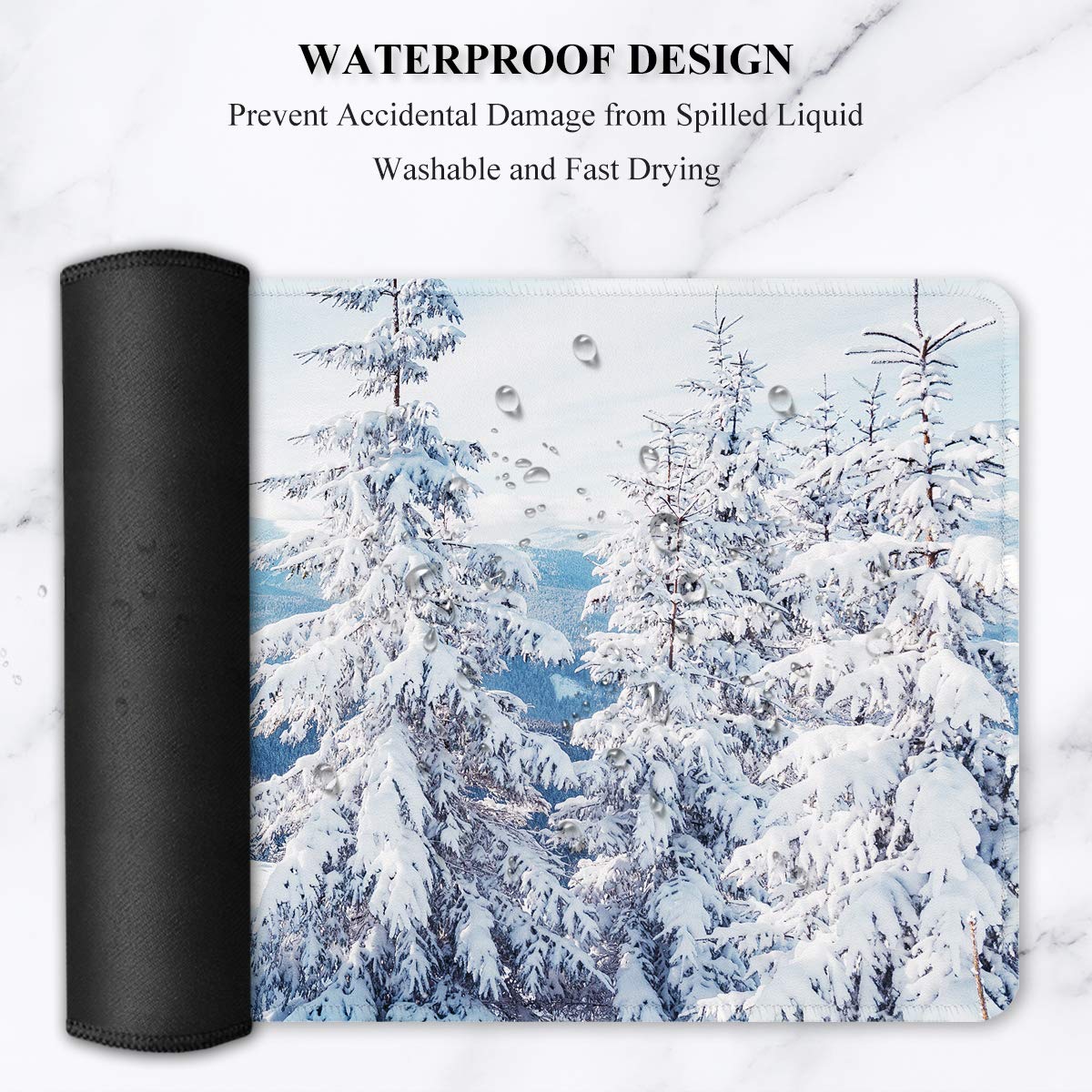 Auhoahsil Large Gaming Mouse Pad, XXL 35.4 x 15.7 in Desk Mat, White Snow