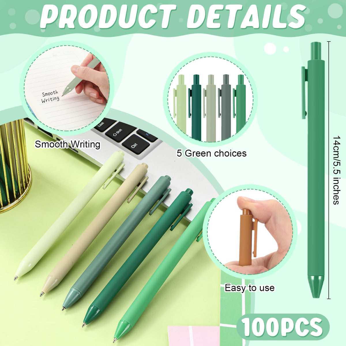 Dinifee 100 Pcs Ballpoint Gel Pens Bulk Retractable, Green Series