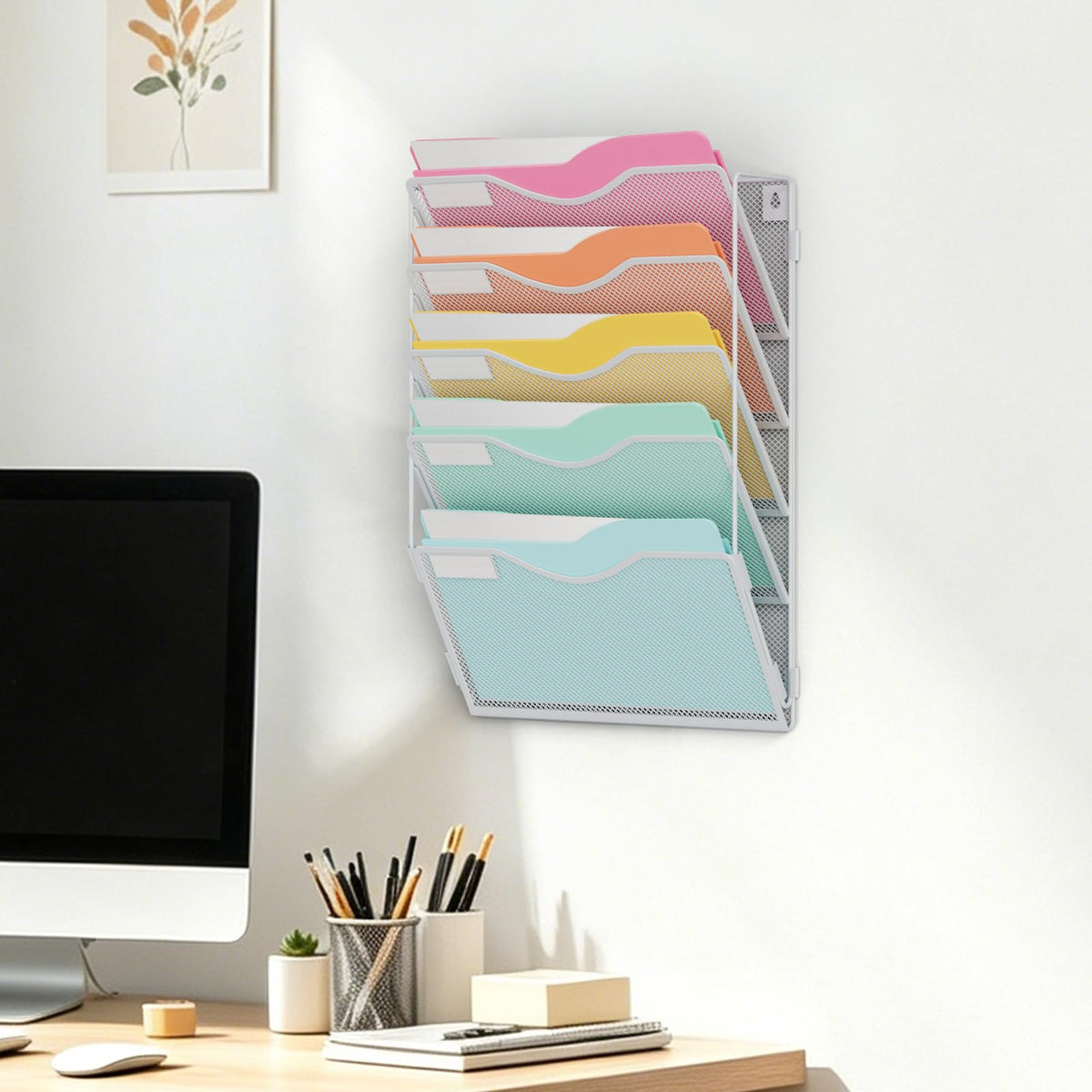BOHDK Wall File Organizer, Hanging File Folder Organizer, Vertical Mesh Metal Door/Wall Mount