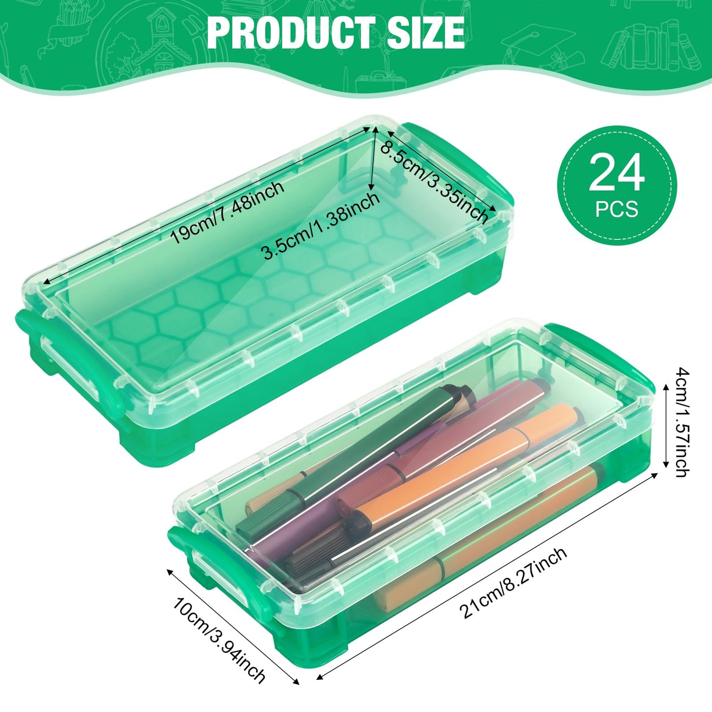 Gueevin Pencil Box Clear Plastic Pencil Case, Green, 24 Pcs