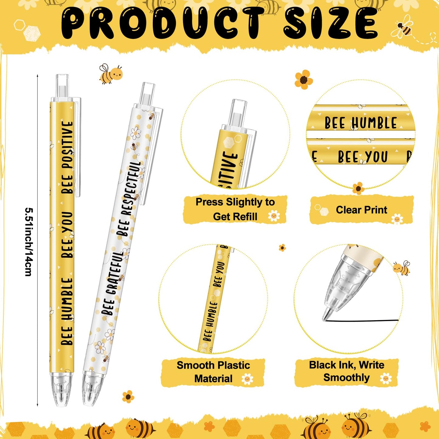 Jetec Inspirational Bee Pens Gifts Bulk, 60 Pcs, Cute Bee