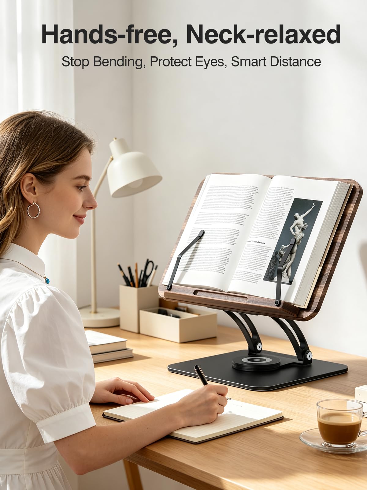 Tounee Adjustable Book Stand with 360° Swivel Base,Matte Black