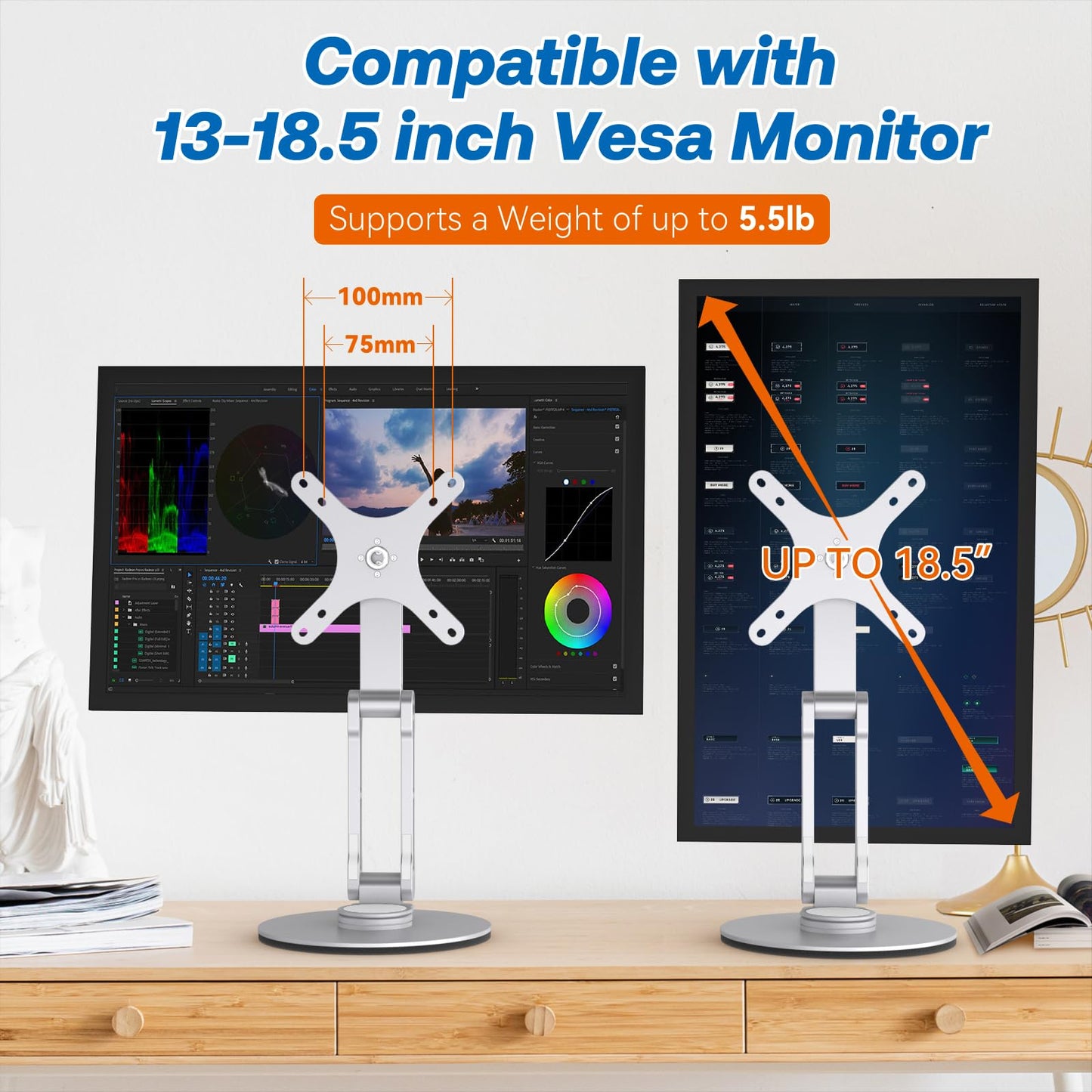 YCNEW Swivel and Tilt Stand for Echo Show 15 (Gen 1, Gen 2), Portable Monitor Stand, Adjustable