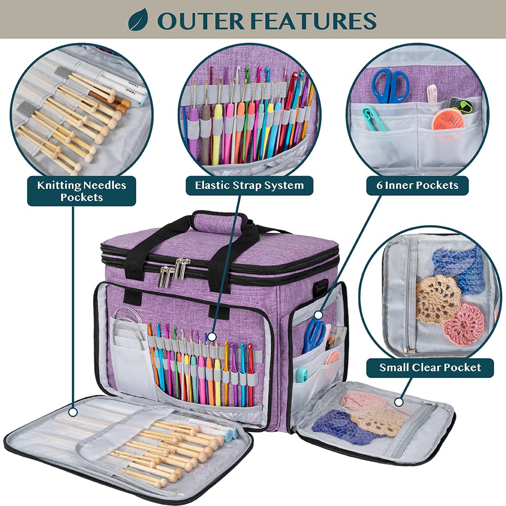 PAVILIA Knitting Yarn Storage Bag Crochet Organizer for Knitter, Purple