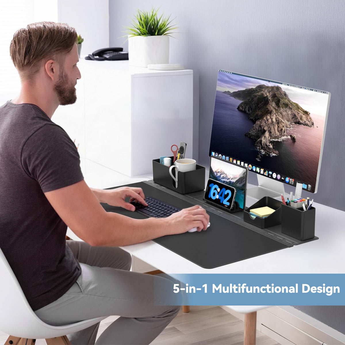 KDD Mouse Pad - Desk Mat with Phone Holder - Gaming Mousepad with Ultra-Smooth Surface, Non-Slip