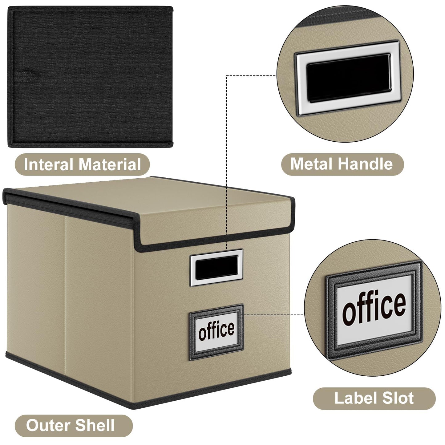 Huolewa Foldable File Organizer Box with Lids (2 Pack, Khaki, Leather)