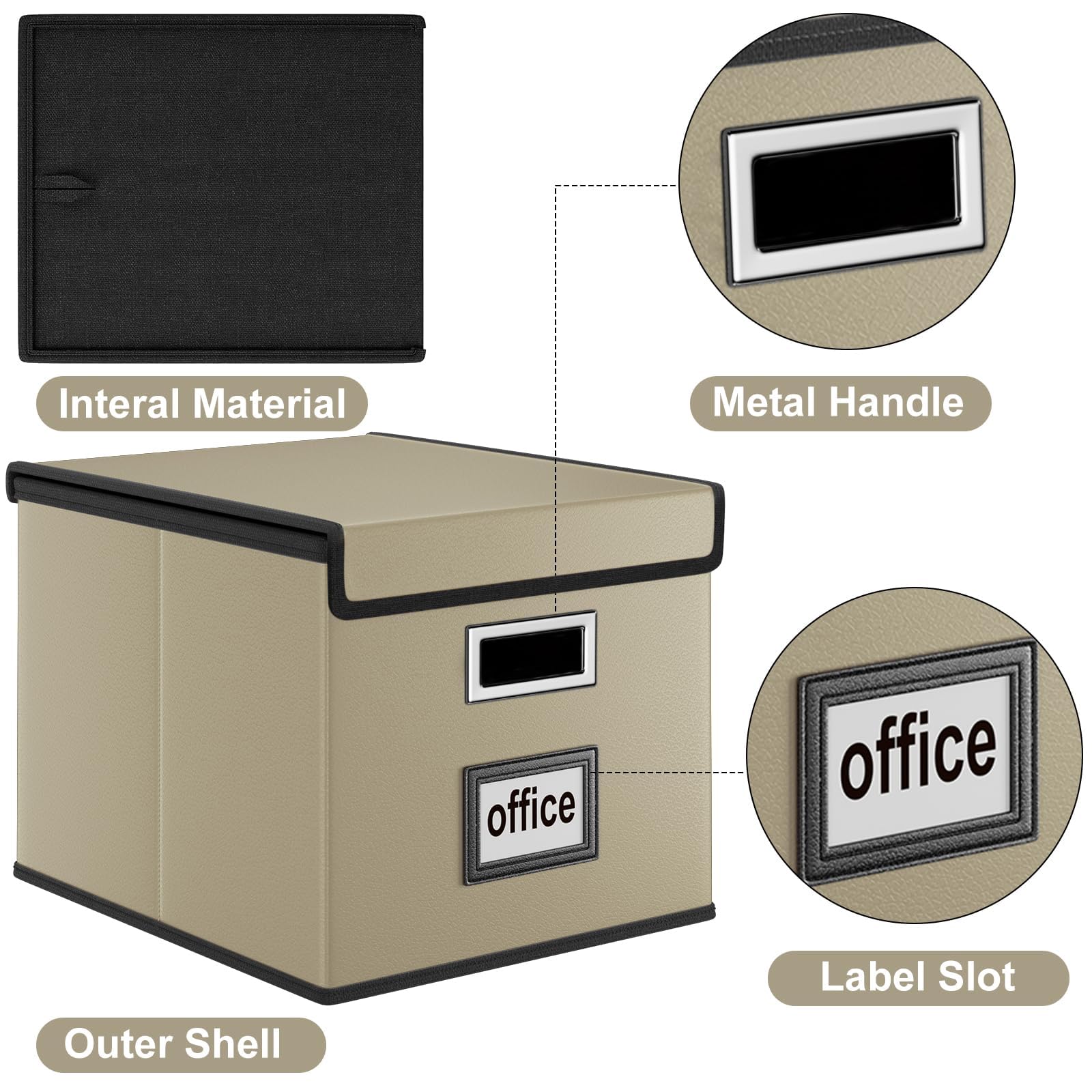 Huolewa Foldable File Organizer Box with Lids (2 Pack, Khaki, Leather)