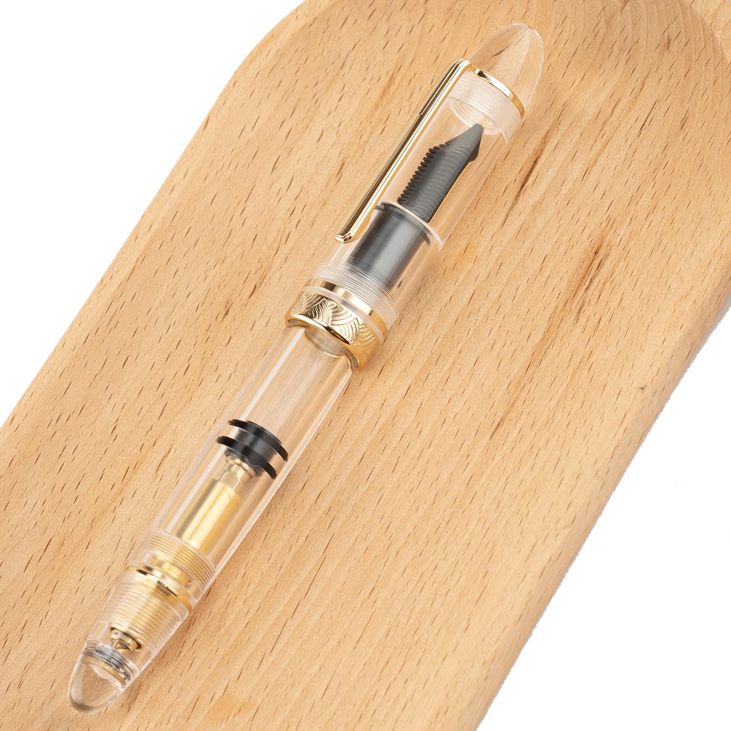 erofa Majohn P140 Piston Fountain Pen NO.8 Fine Nib, Large Capacity Transparent White Acrylic