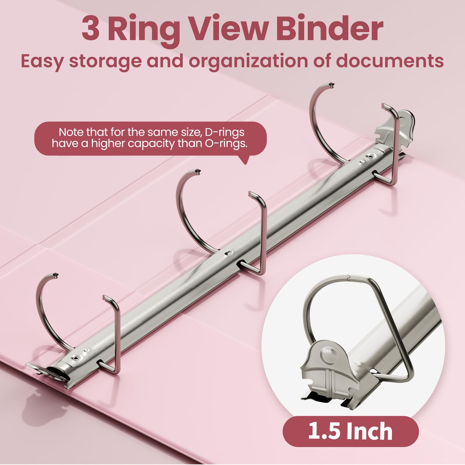 SUNEE 3 Ring Binder 1.5 Inch D Ring, Clear View Binder Three Ring PVC-Free (Fit 8.5x11 Inches) for