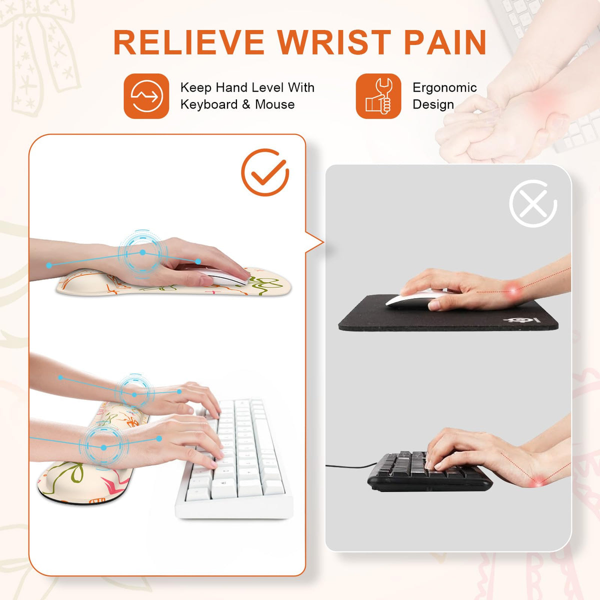 iCasso Ergonomic Mouse Pad, Keyboard Wrist Rest, Memory Foam Mousepad with Wrist Support, Easy